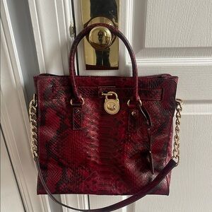 Michael Kors Red Satchel with Textured Finish